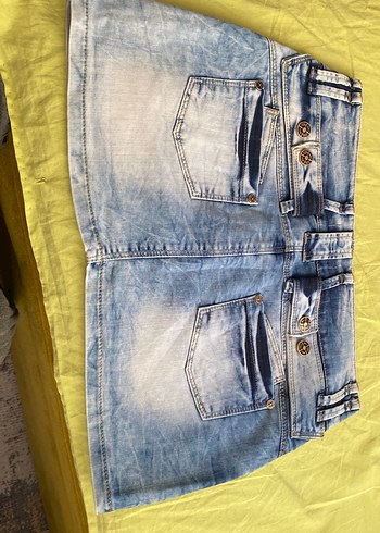 Mavi Baskılı Kot Mini Etek - Görsel 3