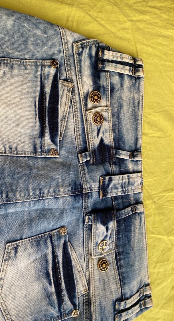 Mavi Baskılı Kot Mini Etek - Görsel 4