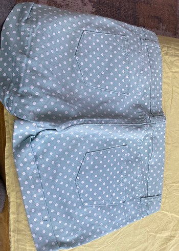 Düğmeli Mavi Puantiyeli Mini Kadın Pantolon - Görsel 3