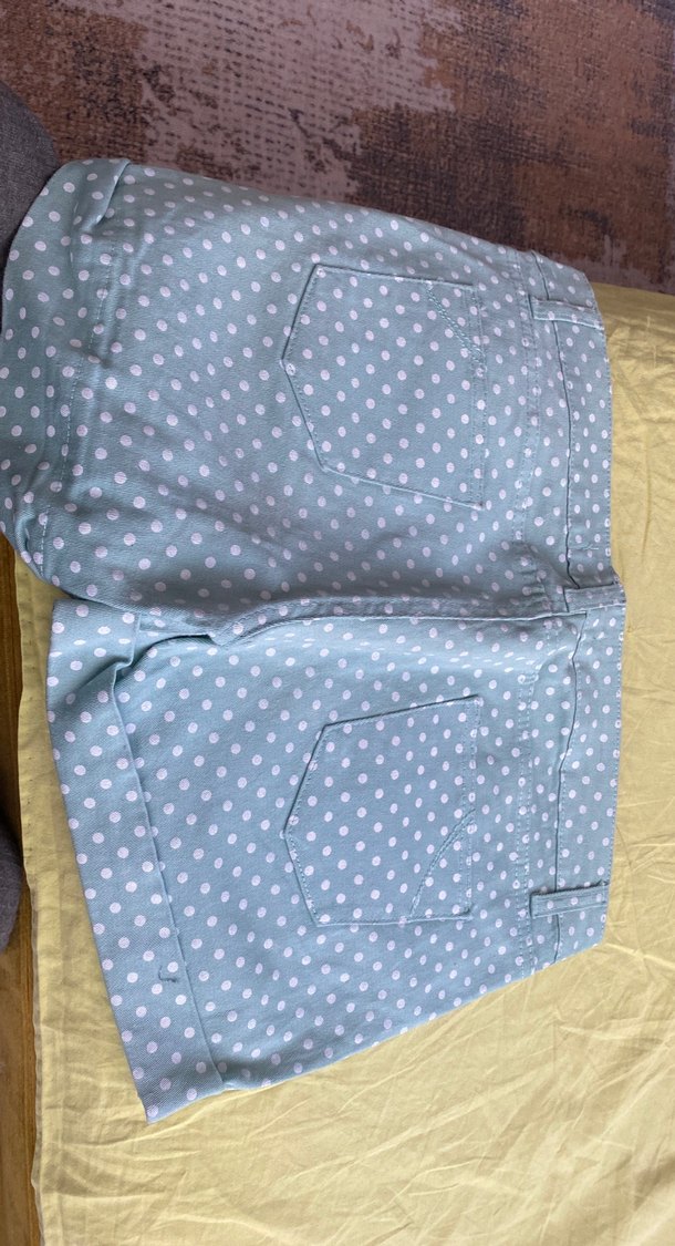 Düğmeli Mavi Puantiyeli Mini Kadın Pantolon - Görsel 3