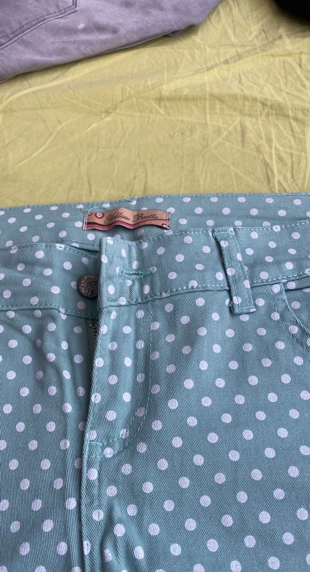 Düğmeli Mavi Puantiyeli Mini Kadın Pantolon - Görsel 2