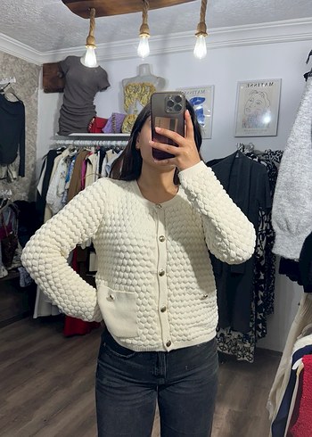 Beyaz Örgü Kadın Hırka - Görsel 2