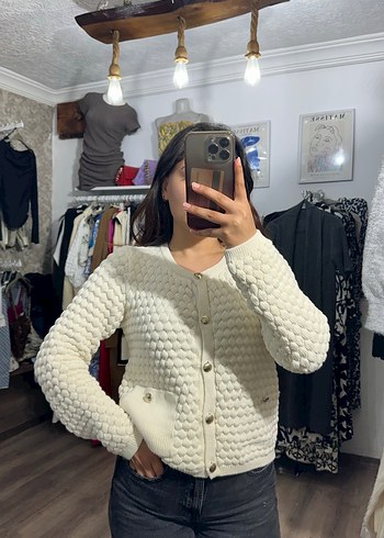 Beyaz Örgü Kadın Hırka - Görsel 3