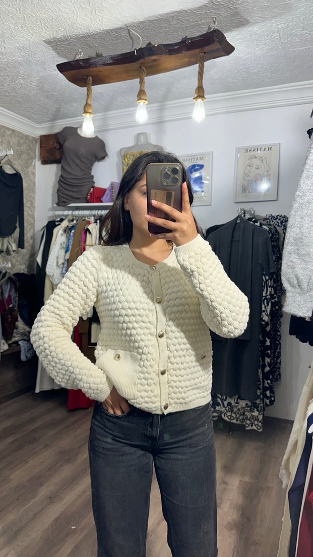 Beyaz Örgü Kadın Hırka - Görsel 4