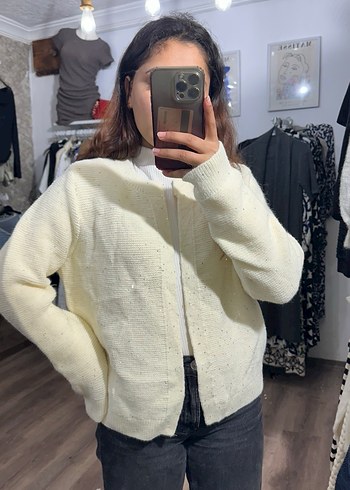 Beyaz Örgü Kadın Yün Kazak - Görsel 2