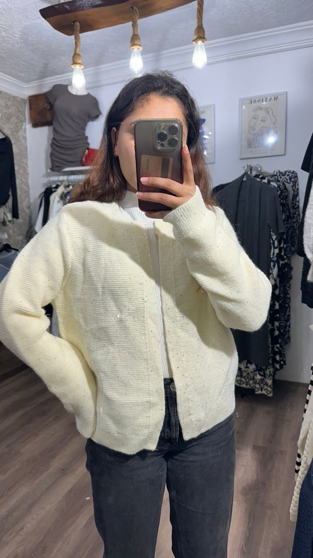 Beyaz Örgü Kadın Yün Kazak - Görsel 2