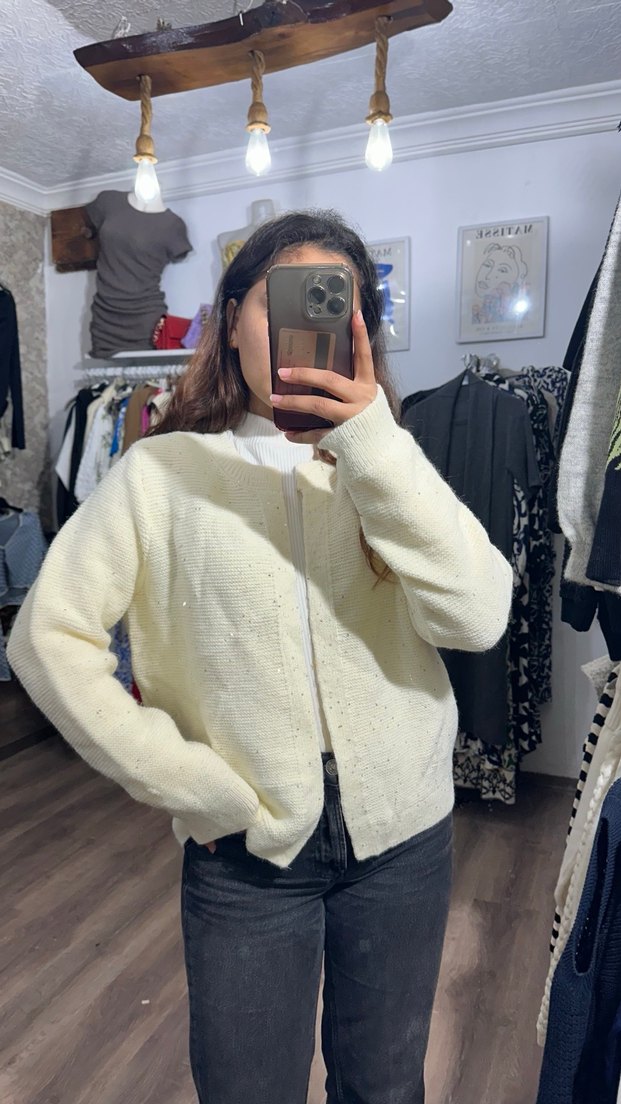 Beyaz Örgü Kadın Yün Kazak - Görsel 4