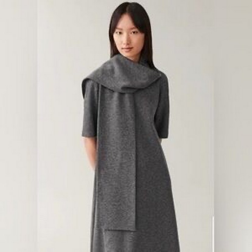 Gri Yün Uzun Triko Elbise - Görsel 3