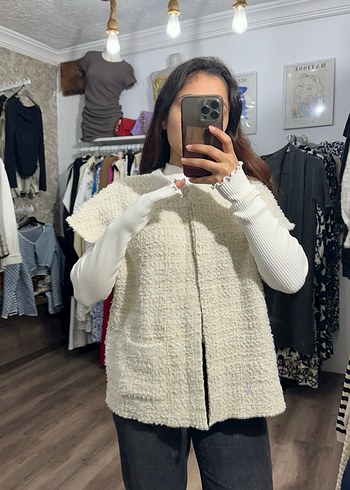 Beyaz Örgü Kadın Midi Kaban - Görsel 5