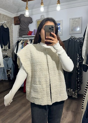 Beyaz Örgü Kadın Midi Kaban - Görsel 2