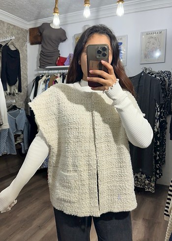 Beyaz Örgü Kadın Midi Kaban - Görsel 3