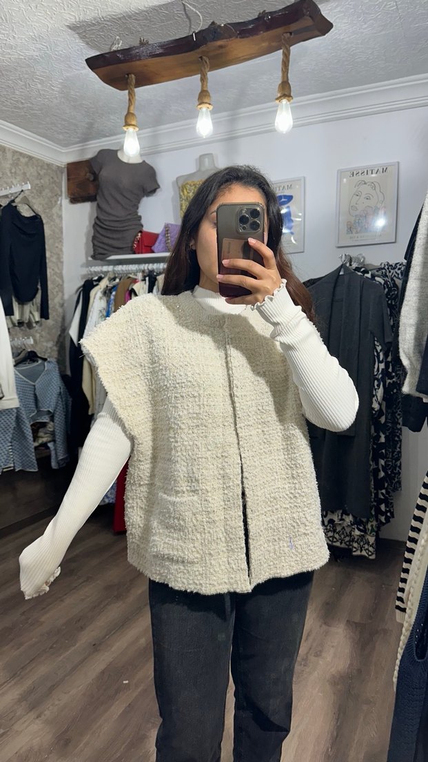 Beyaz Örgü Kadın Midi Kaban - Görsel 2