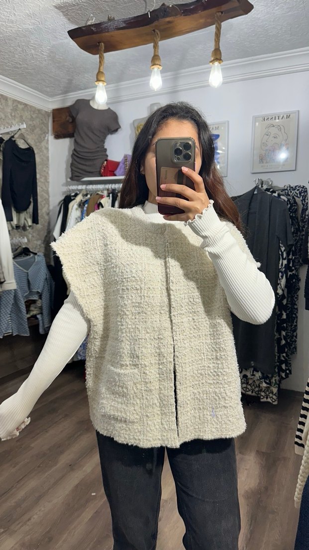 Beyaz Örgü Kadın Midi Kaban - Görsel 3