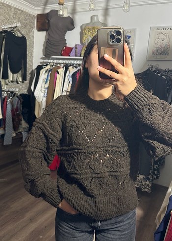 Kahverengi Örgü Kadın Kazak - Görsel 3