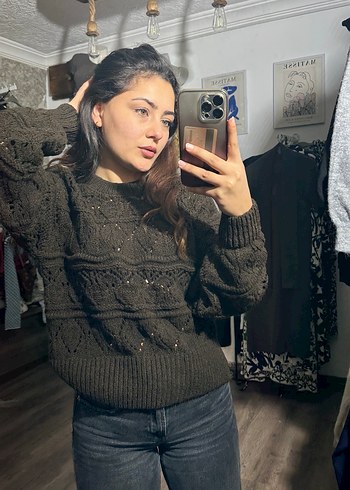 Kahverengi Örgü Kadın Kazak - Görsel 6