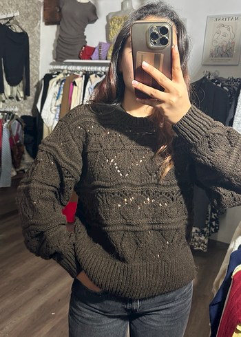 Kahverengi Örgü Kadın Kazak - Görsel 2