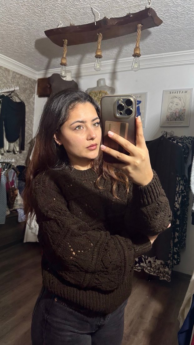 Kahverengi Örgü Kadın Kazak - Görsel 5