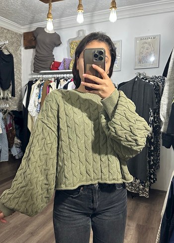 Gri Örgü Salaş Kadın Kazak - Görsel 2