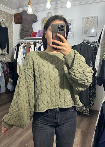 Gri Örgü Salaş Kadın Kazak - Görsel 4