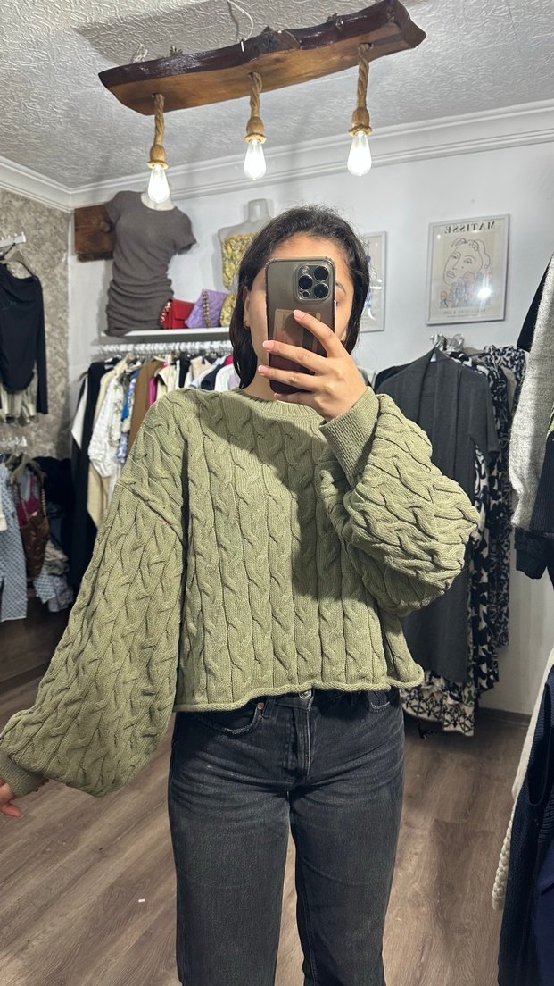 Gri Örgü Salaş Kadın Kazak - Görsel 2