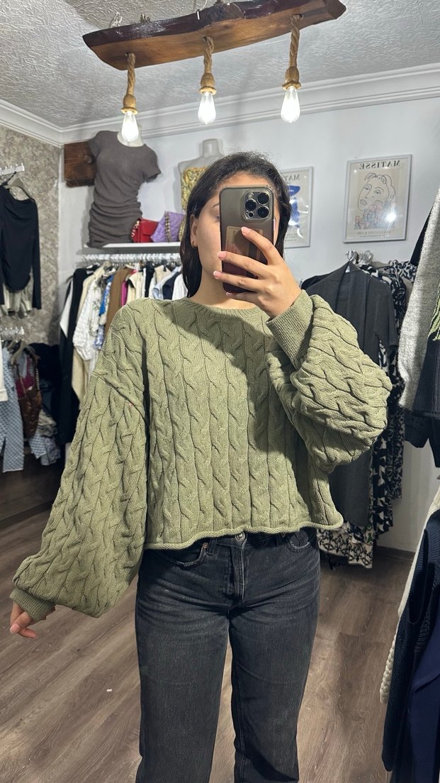 Gri Örgü Salaş Kadın Kazak - Görsel 3