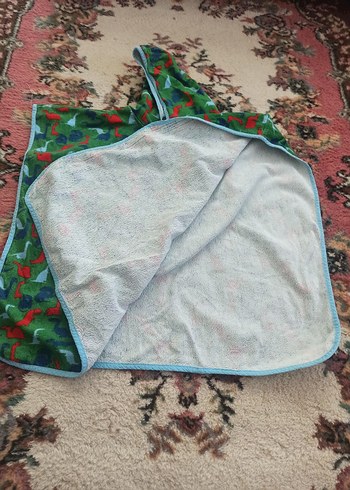 Kapüşonlu Çok Renkli Dinazor Desenli Çocuk Bornozu - Görsel 2