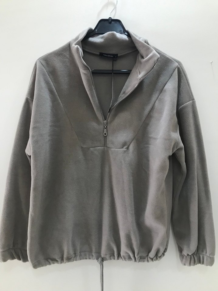 Gri Yarım Fermuarlı Polar Sweatshirt - Görsel 3