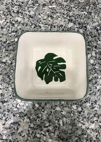 6lı Yeşil Yaprak Desenli Seramik Çerezlik Kahvaltılık - Görsel 4