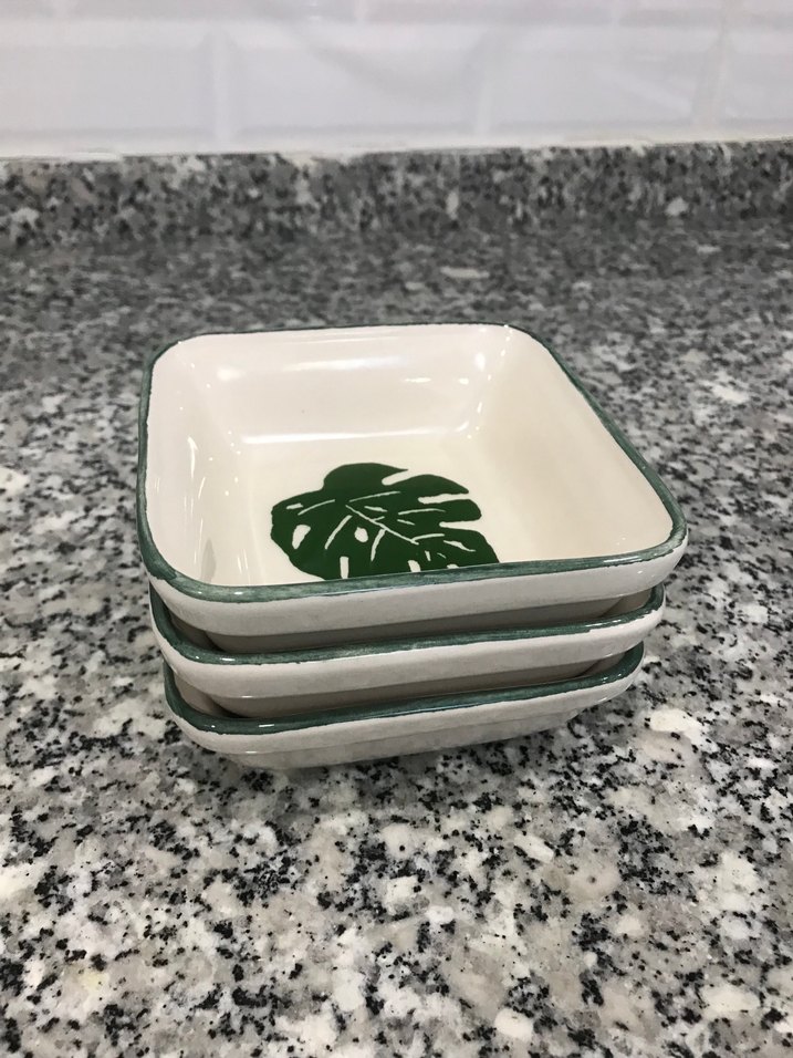 6lı Yeşil Yaprak Desenli Seramik Çerezlik Kahvaltılık - Görsel 5