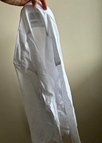 Erkek Beyaz Keten Uzun Kollu Gömlek - Görsel 3