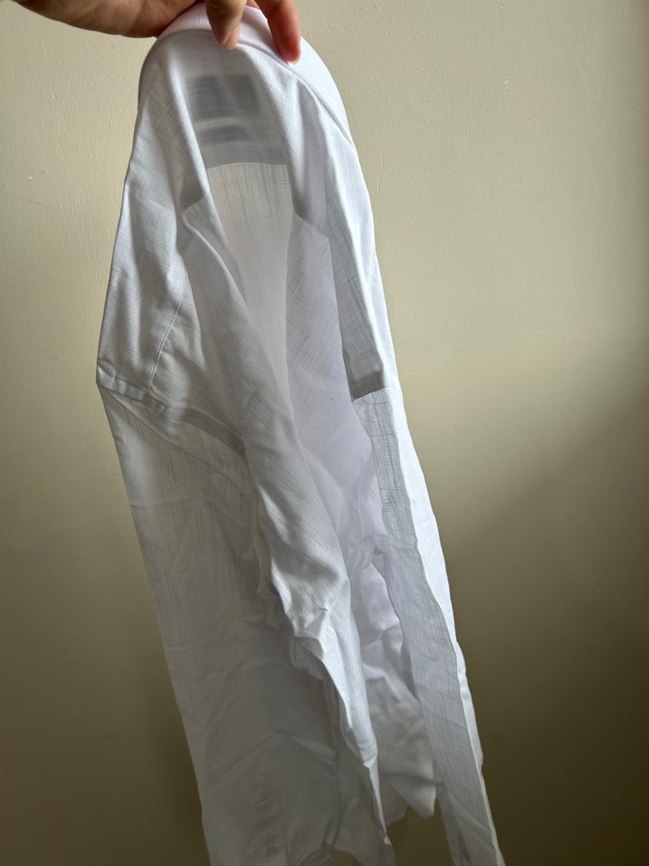 Erkek Beyaz Keten Uzun Kollu Gömlek - Görsel 3