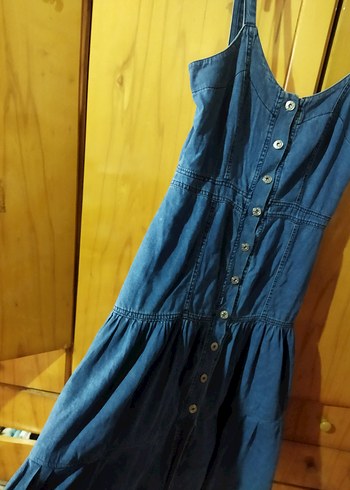 Düğmeli Kot Midi Elbise - Görsel 2