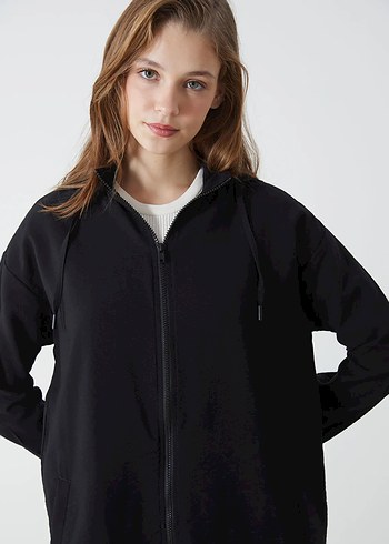 Siyah Midi Kadın Yağmurluk Yüksek Yaka - Görsel 2