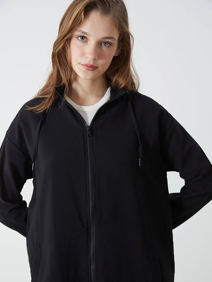 Siyah Midi Kadın Yağmurluk Yüksek Yaka - Görsel 2