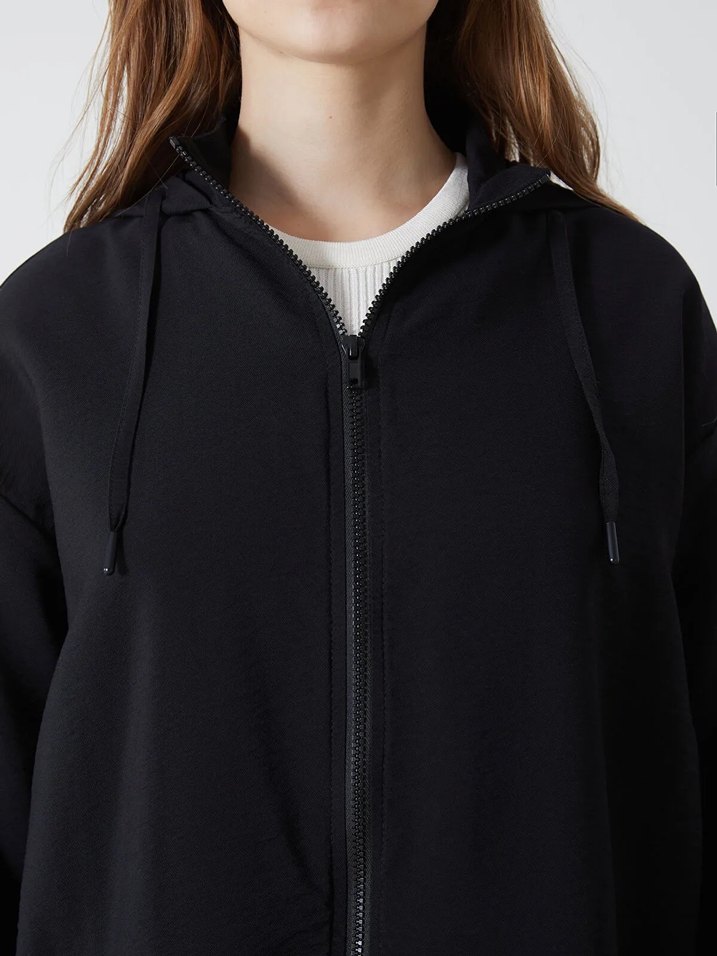 Siyah Midi Kadın Yağmurluk Yüksek Yaka - Görsel 3