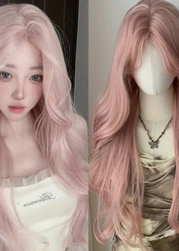 Pembe Pastel Uzun Dalgalı Kadın Peruk