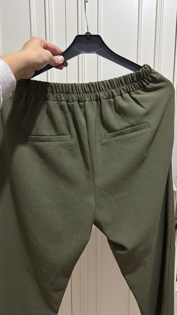 Kadın Haki Kumaş havuç Pantolon - Görsel 3