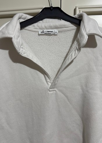 Kadın Beyaz Polo Yaka Uzun Kollu Sweatshirt - Görsel 2