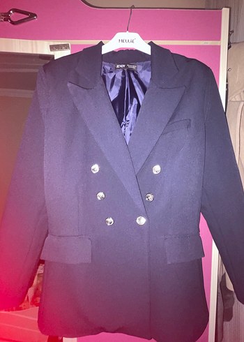Düğmeli Koyu Mavi Kadın Blazer Ceket - Görsel 2
