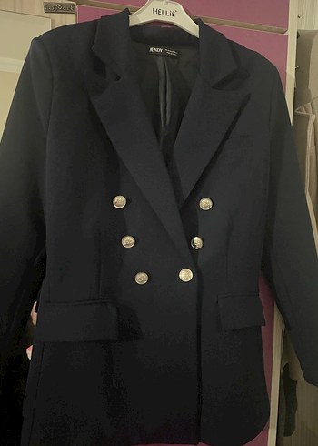 Düğmeli Koyu Mavi Kadın Blazer Ceket - Görsel 4