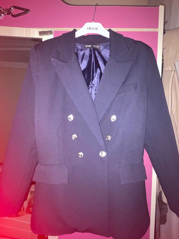 Düğmeli Koyu Mavi Kadın Blazer Ceket - Görsel 2