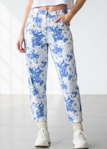 Mavi Tie-Dye Midi Kadın Kot Pantolon