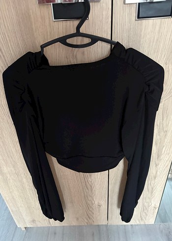 Siyah Drapeli V Yakalı Mini Bluz - Görsel 2