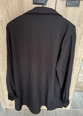 Kadın Siyah Keten Uzun Kollu Gömlek - Görsel 2
