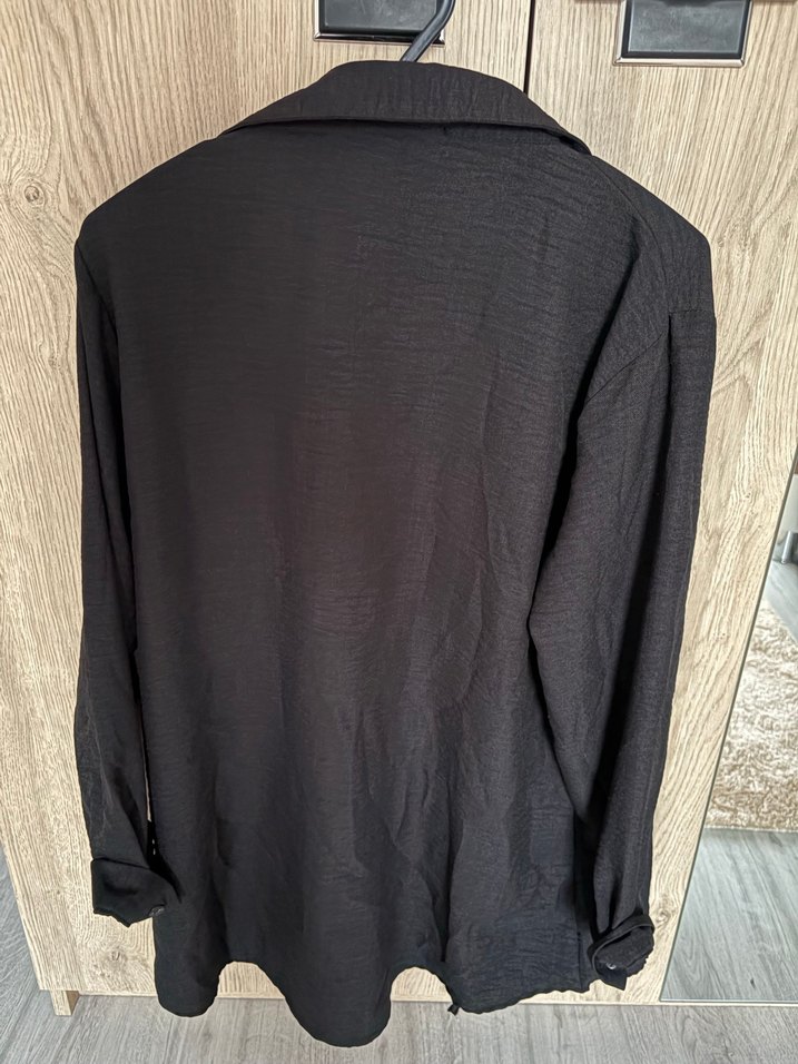 Kadın Siyah Keten Uzun Kollu Gömlek - Görsel 2