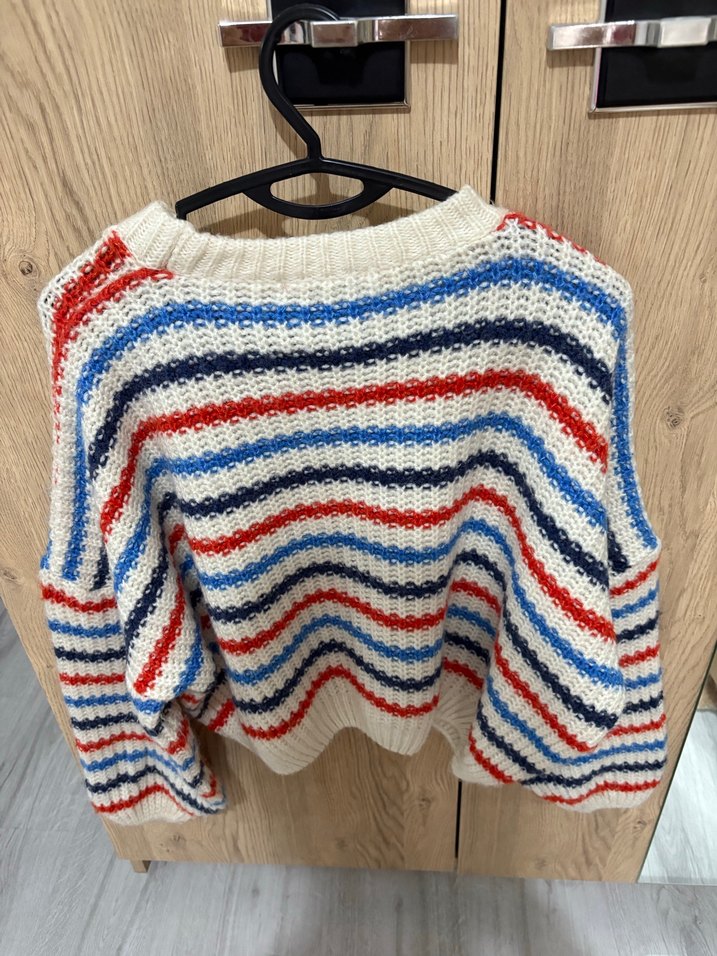 Çizgili Bohem Kadın Triko Kazak - Görsel 2