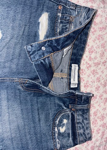 Kadın Lacivert Dantel Detaylı Mini Denim Şort - Görsel 2