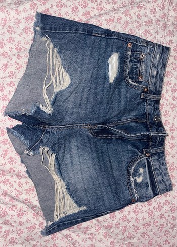 Kadın Lacivert Dantel Detaylı Mini Denim Şort - Görsel 4