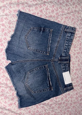 Kadın Lacivert Dantel Detaylı Mini Denim Şort - Görsel 5