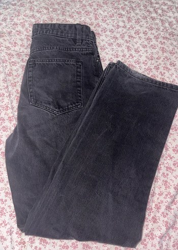 Bershka Gri Baskılı Fermuarlı Kadın Kot Pantolon - Görsel 4